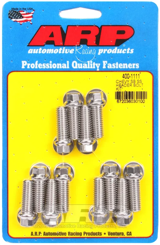 400-1111 – ARP Exhaust Header Bolt, For Use With Chevy Small Block 3/8 - 16 Inch Thread Size 1.000 Inch Length Hex St...